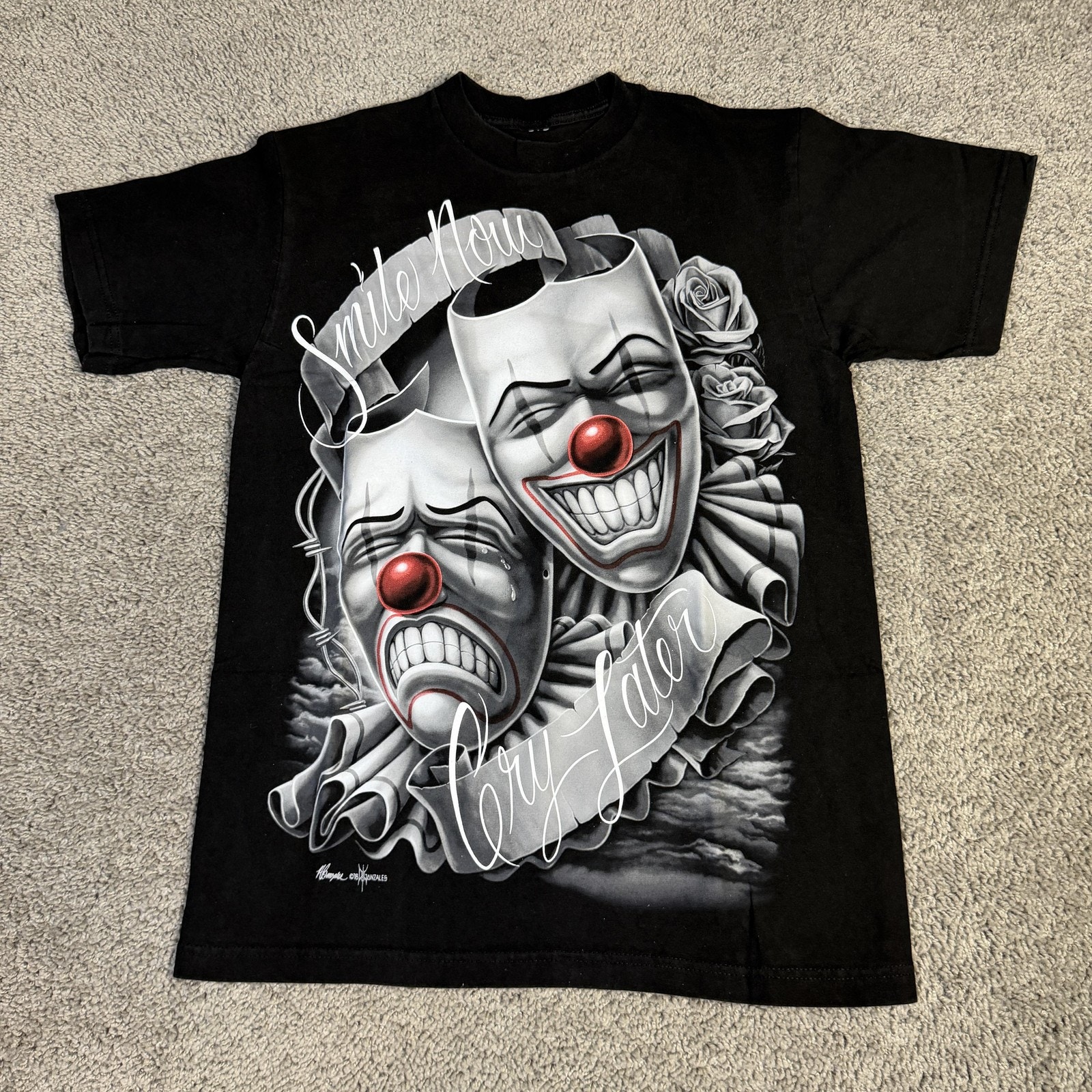 Dga Shirt Mens M Black Smile Now Cry Later David Gonzalez Art Short Sleeve